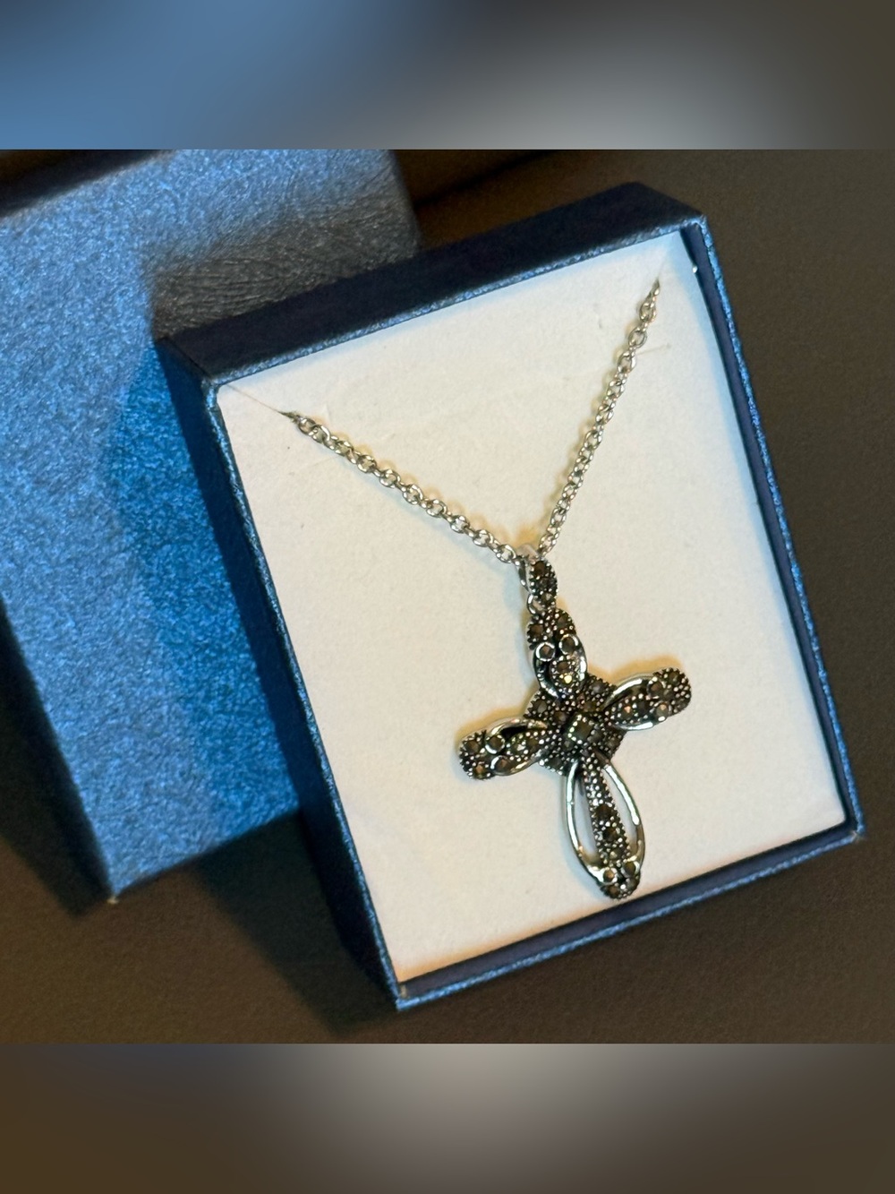 Black Marcasite Cross Pendant Necklace